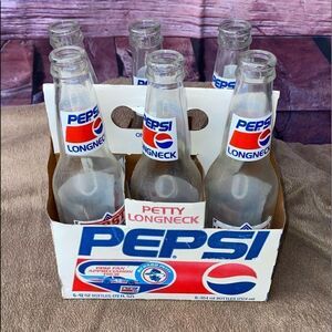 Pepsi empty long neck Richard Petty commemorative bottles with 6-pack tote